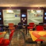 Lounge faces dance studio 2 and features closed circuit television feeds from other studios